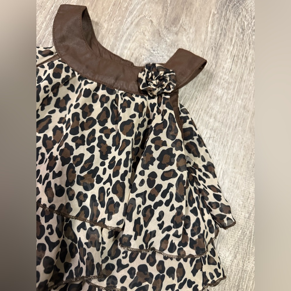 Healthtex Leopard Print Baby Dress 18M | Tiered Ruffle Animal Print Brown Accent - Picture 5 of 5